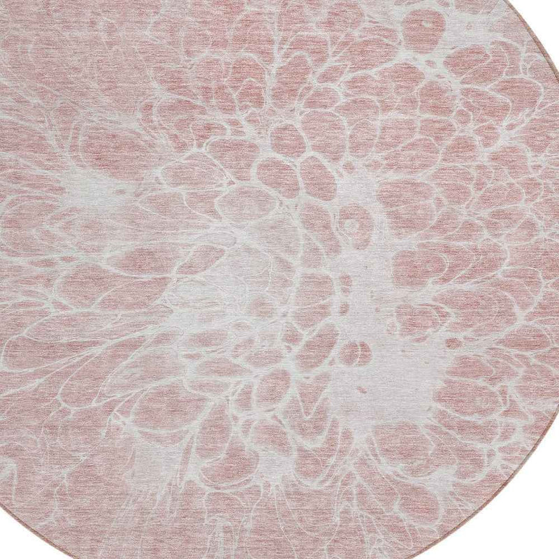 8' Pink Blush And Ivory Round Abstract Washable Indoor Outdoor Area Rug