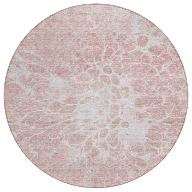 8' Pink Blush And Ivory Round Abstract Washable Indoor Outdoor Area Rug