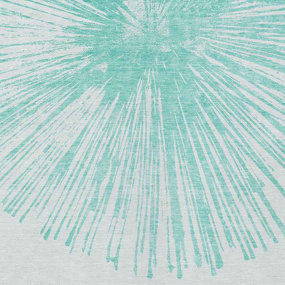 8' X 10' Aquamarine And Ivory Abstract Washable Indoor Outdoor Area Rug