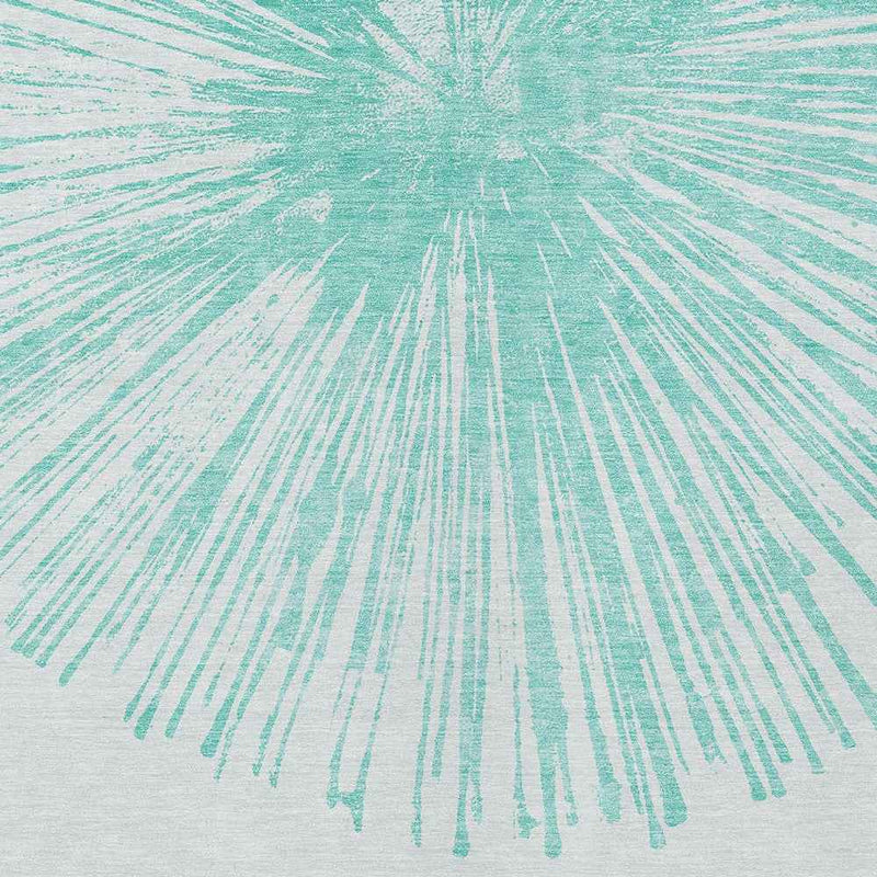 8' X 10' Aquamarine And Ivory Abstract Washable Indoor Outdoor Area Rug