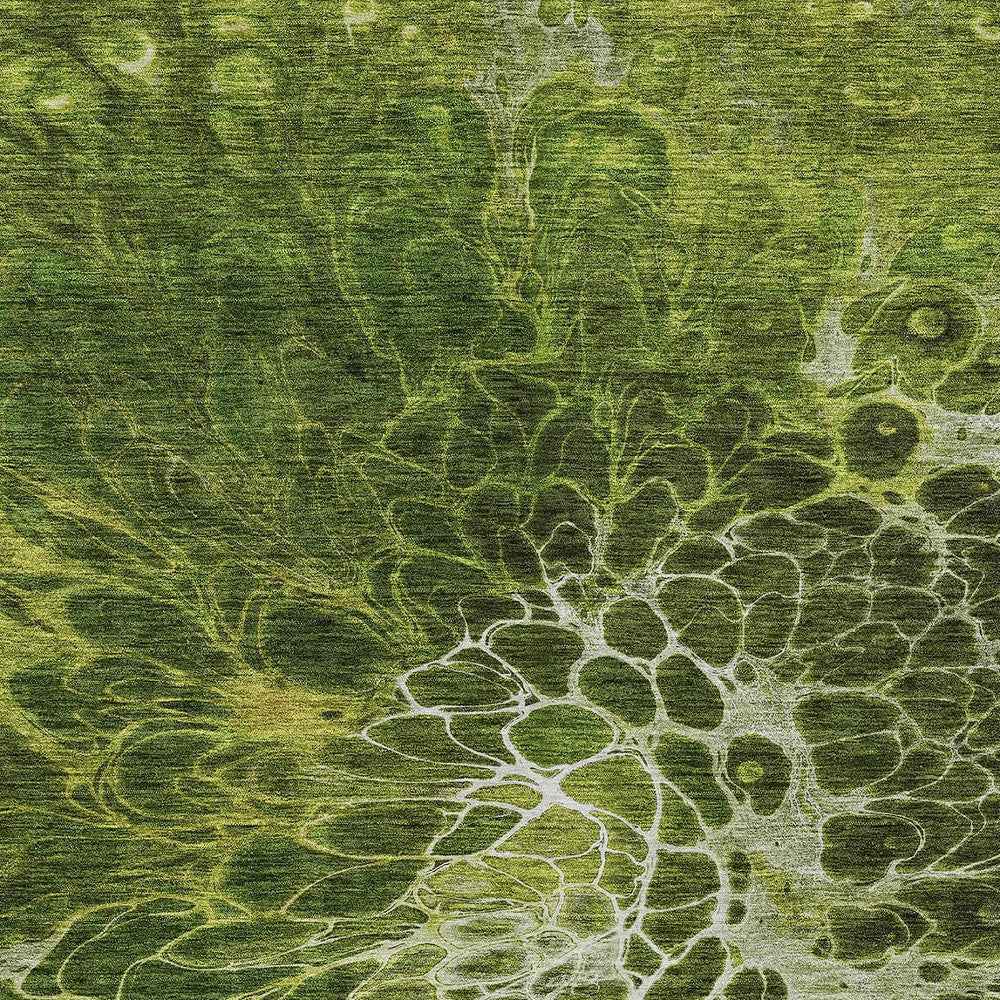 5' X 8' Olive Green And Sage Abstract Washable Indoor Outdoor Area Rug