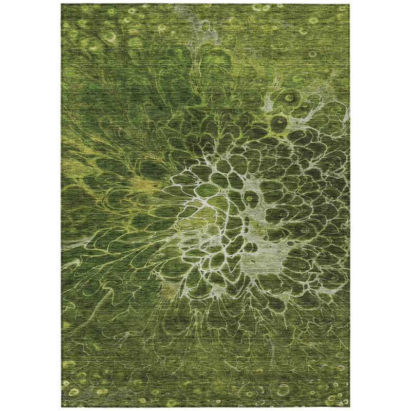 5' X 8' Olive Green And Sage Abstract Washable Indoor Outdoor Area Rug