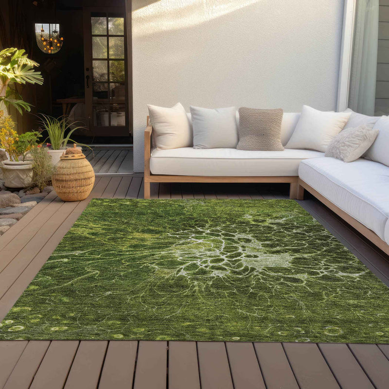 5' X 8' Olive Green And Sage Abstract Washable Indoor Outdoor Area Rug