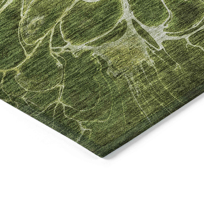 5' X 8' Olive Green And Sage Abstract Washable Indoor Outdoor Area Rug