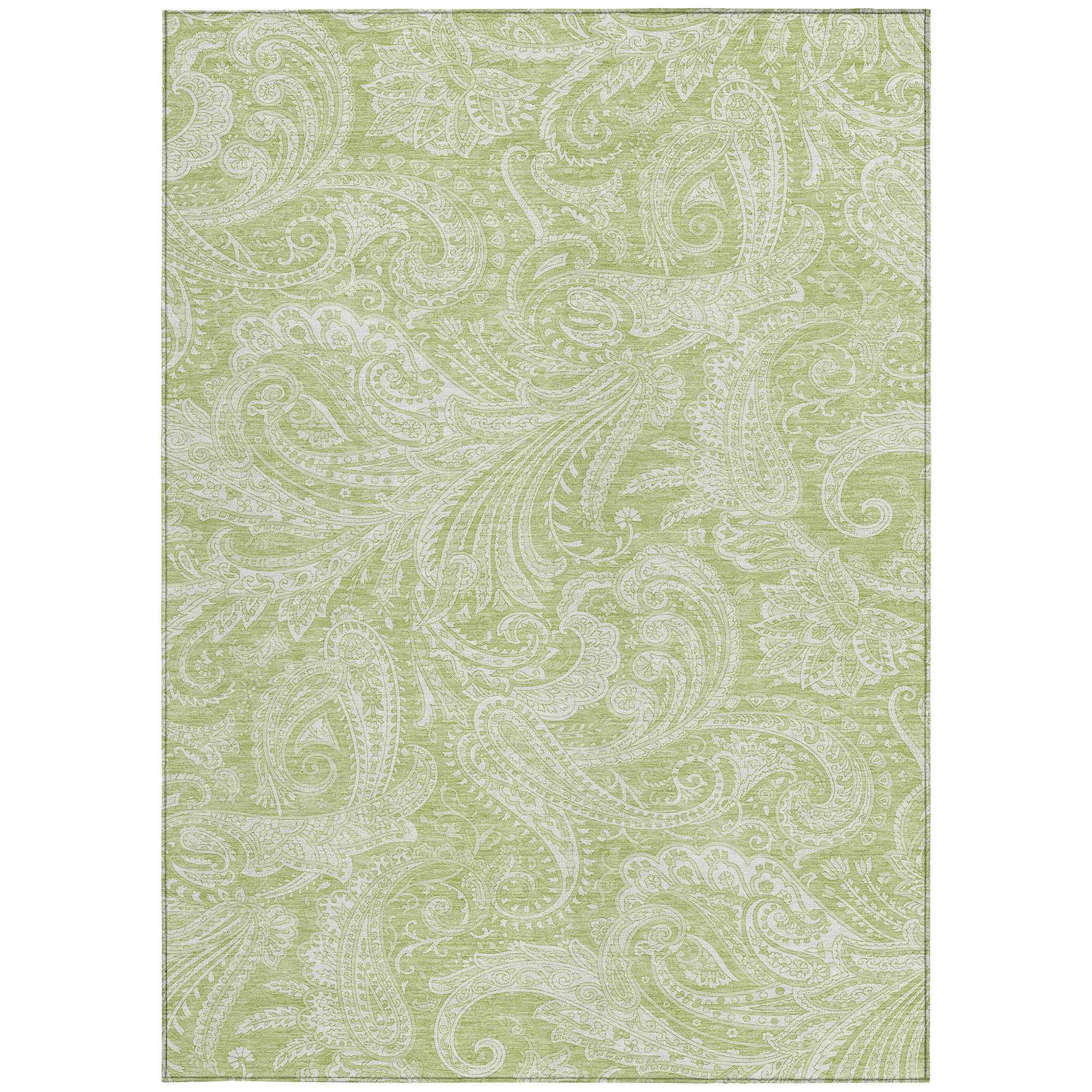 3' X 5' Green And Ivory Paisley Washable Indoor Outdoor Area Rug