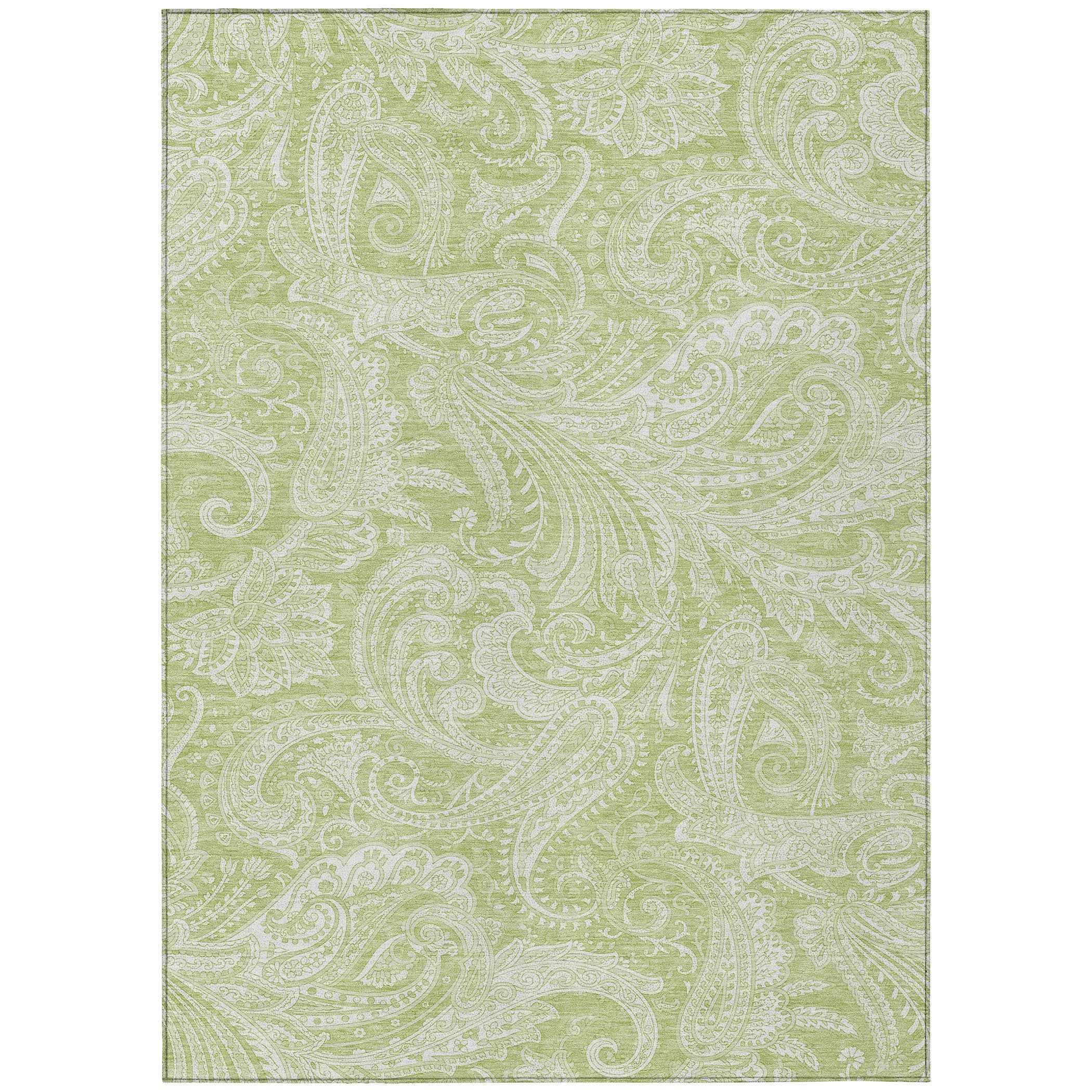 3' X 5' Green And Ivory Paisley Washable Indoor Outdoor Area Rug