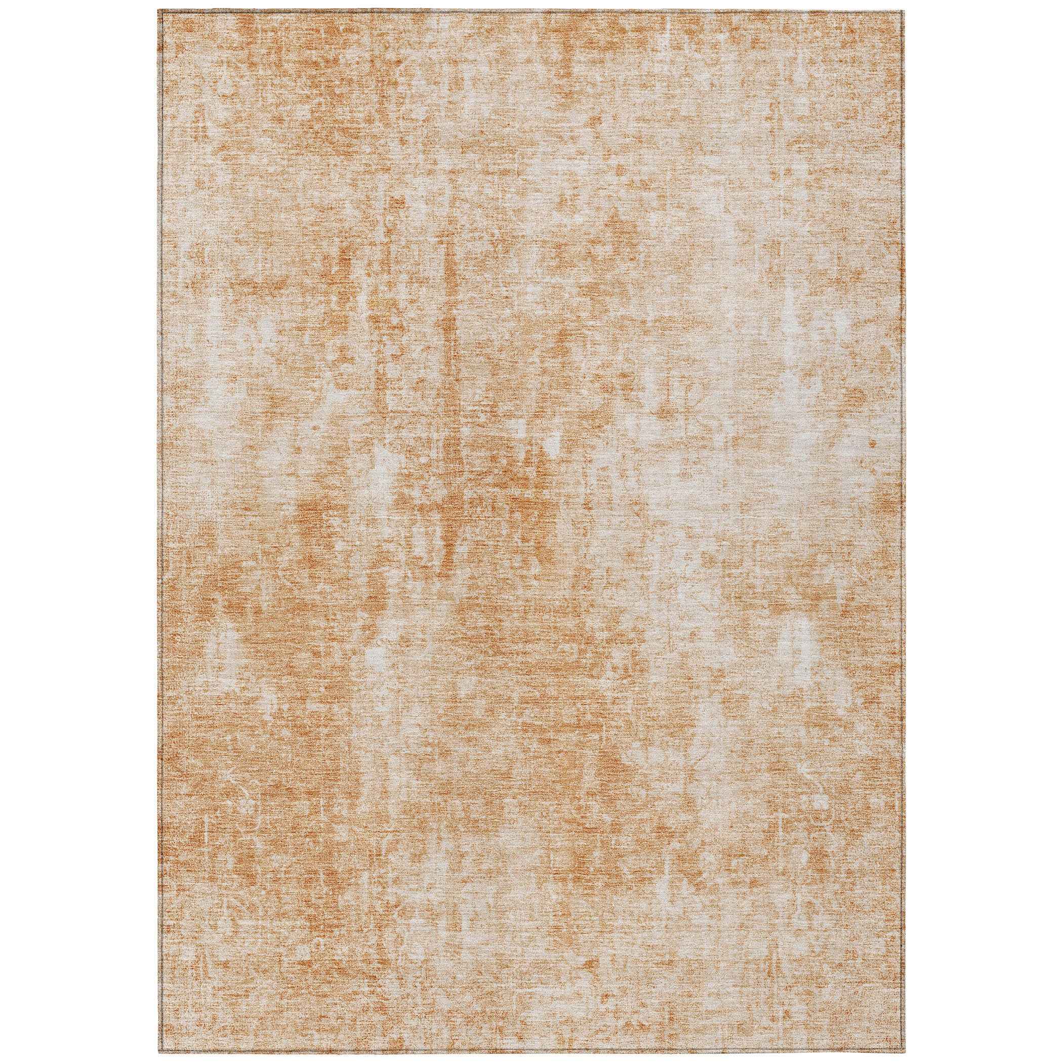 9' X 12' Terra Cotta Copper And Ivory Abstract Washable Indoor Outdoor Area Rug