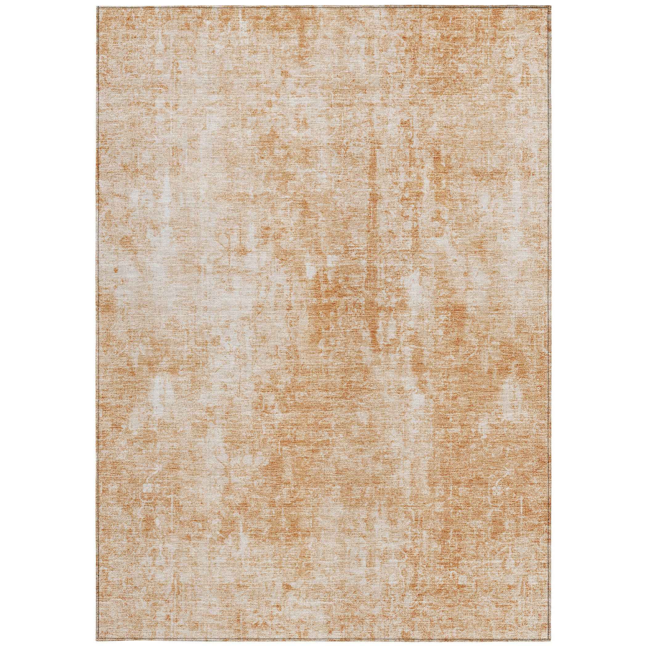 9' X 12' Terra Cotta Copper And Ivory Abstract Washable Indoor Outdoor Area Rug