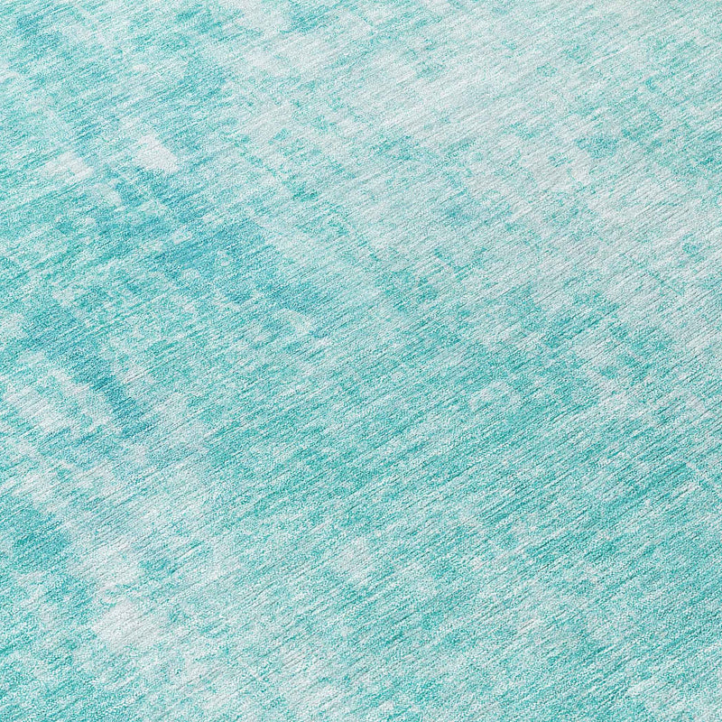 8' Teal Blue And Ivory Round Abstract Washable Indoor Outdoor Area Rug