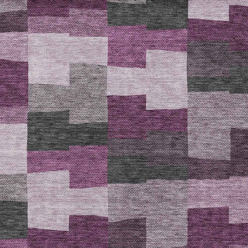 8' X 10' Merlot Mauve And Charcoal Geometric Washable Indoor Outdoor Area Rug
