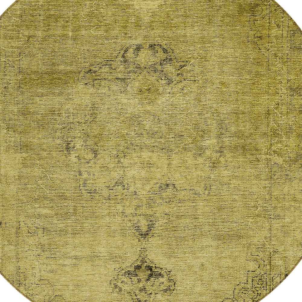 8' Gold Brown And Wheat Round Oriental Washable Indoor Outdoor Area Rug