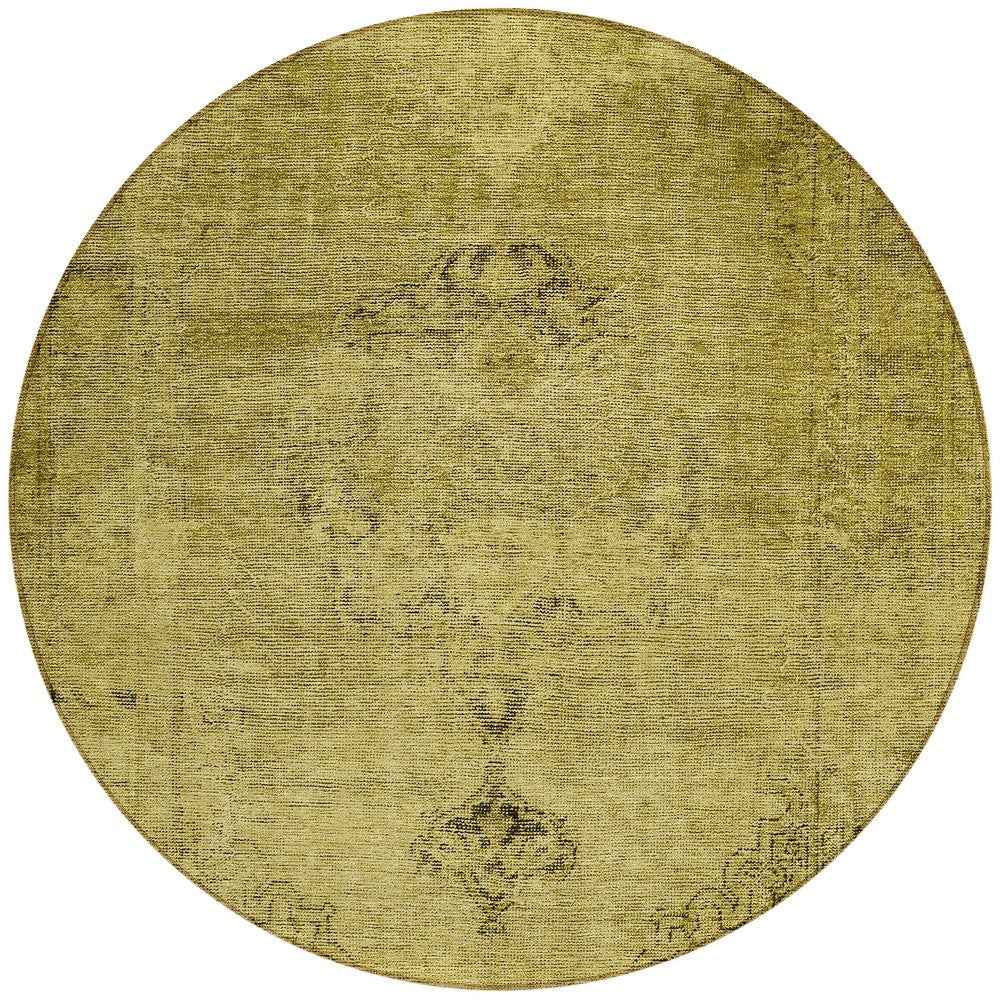 8' Gold Brown And Wheat Round Oriental Washable Indoor Outdoor Area Rug