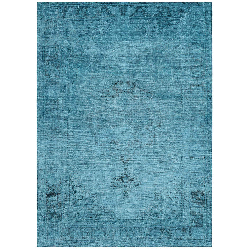 3' X 5' Denim Blue And Navy Blue Oriental Washable Indoor Outdoor Area Rug
