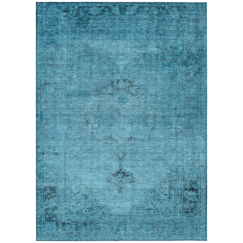 3' X 5' Denim Blue And Navy Blue Oriental Washable Indoor Outdoor Area Rug