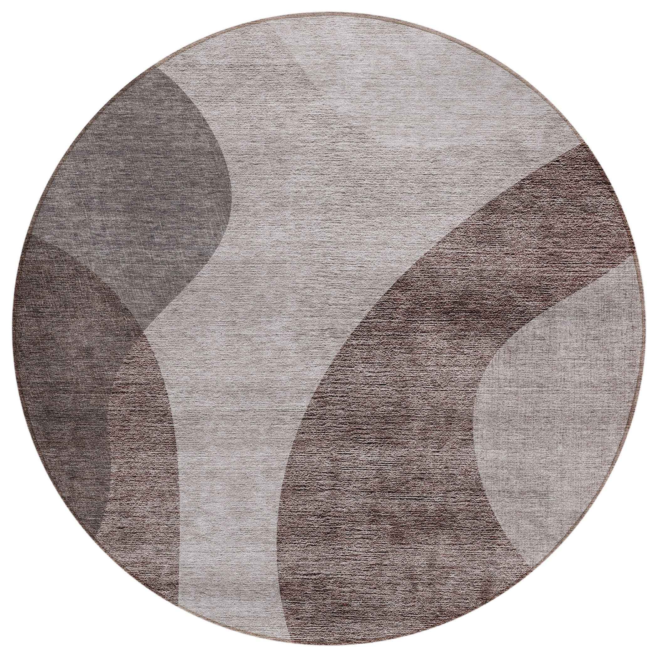 8' Brown Taupe And Beige Round Abstract Washable Indoor Outdoor Area Rug