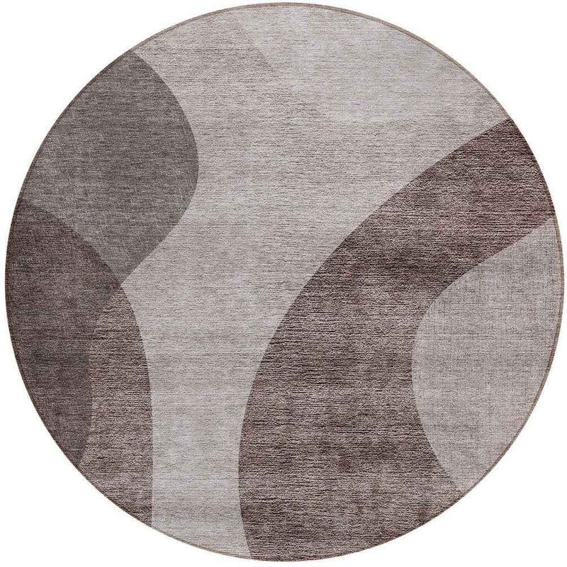 8' Brown Taupe And Beige Round Abstract Washable Indoor Outdoor Area Rug