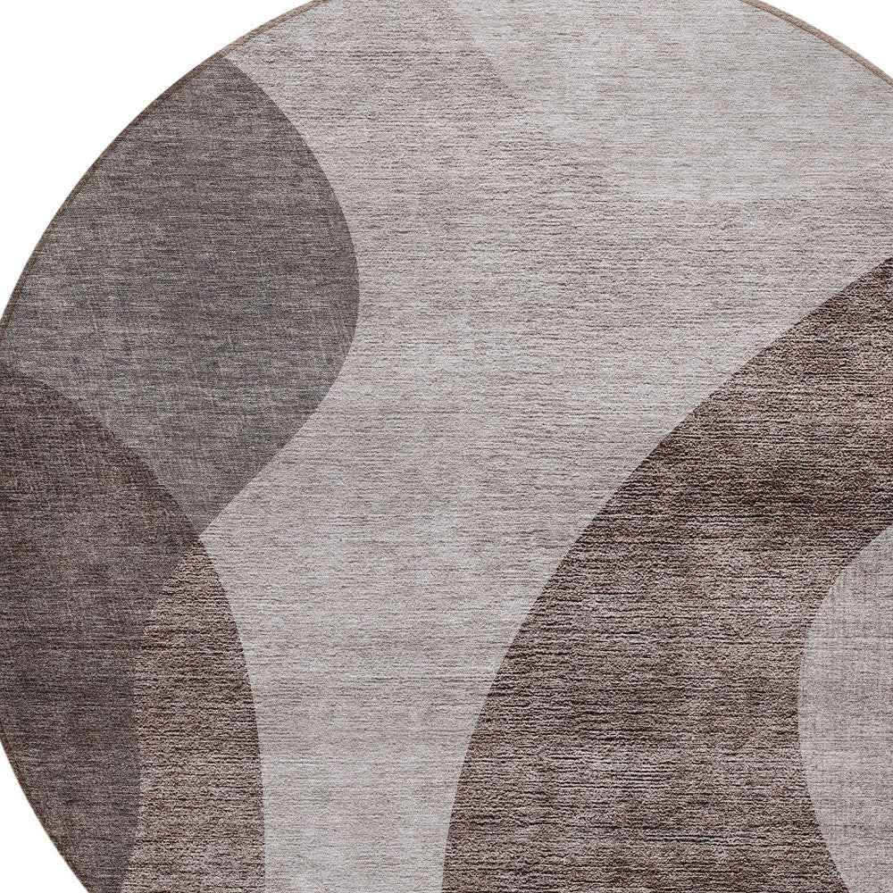 8' Brown Taupe And Beige Round Abstract Washable Indoor Outdoor Area Rug