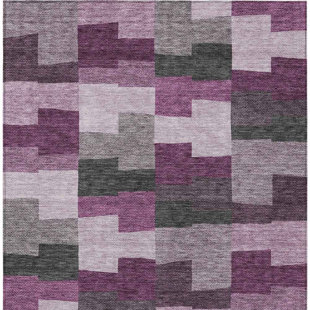 3' X 5' Merlot Mauve And Charcoal Geometric Washable Indoor Outdoor Area Rug