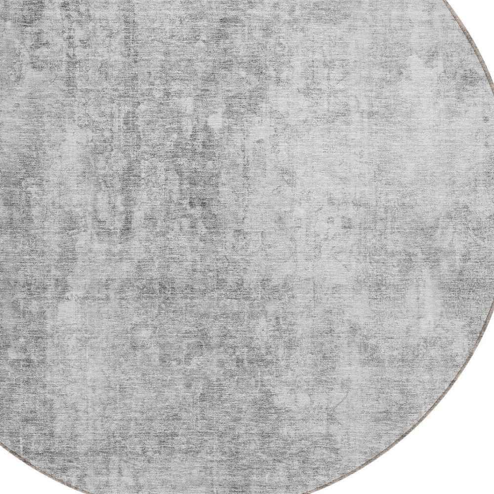 8' Gray Silver And Charcoal Round Abstract Washable Indoor Outdoor Area Rug
