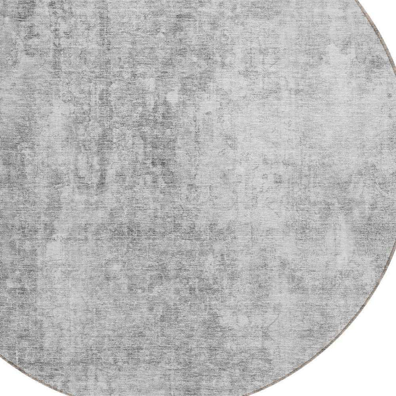8' Gray Silver And Charcoal Round Abstract Washable Indoor Outdoor Area Rug