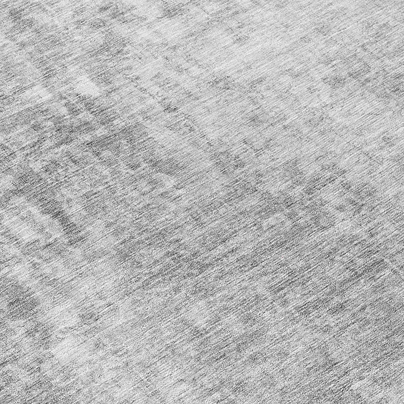 8' Gray Silver And Charcoal Round Abstract Washable Indoor Outdoor Area Rug