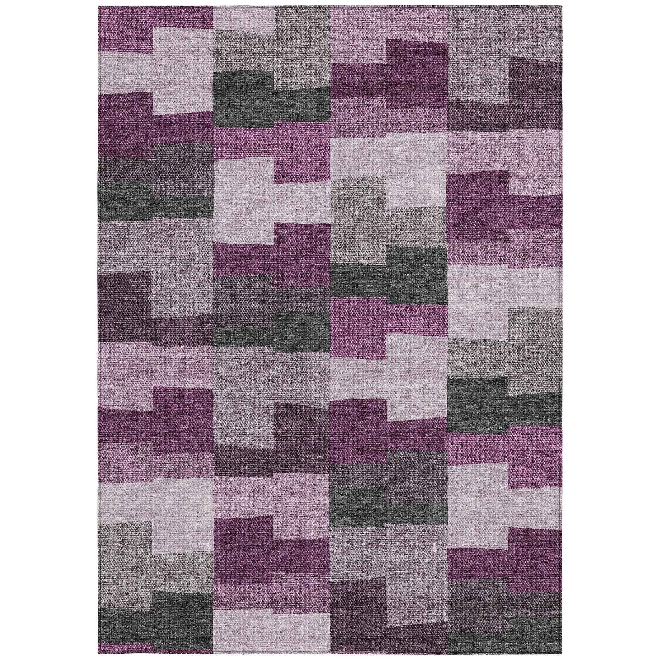 3' X 5' Merlot Mauve And Charcoal Geometric Washable Indoor Outdoor Area Rug