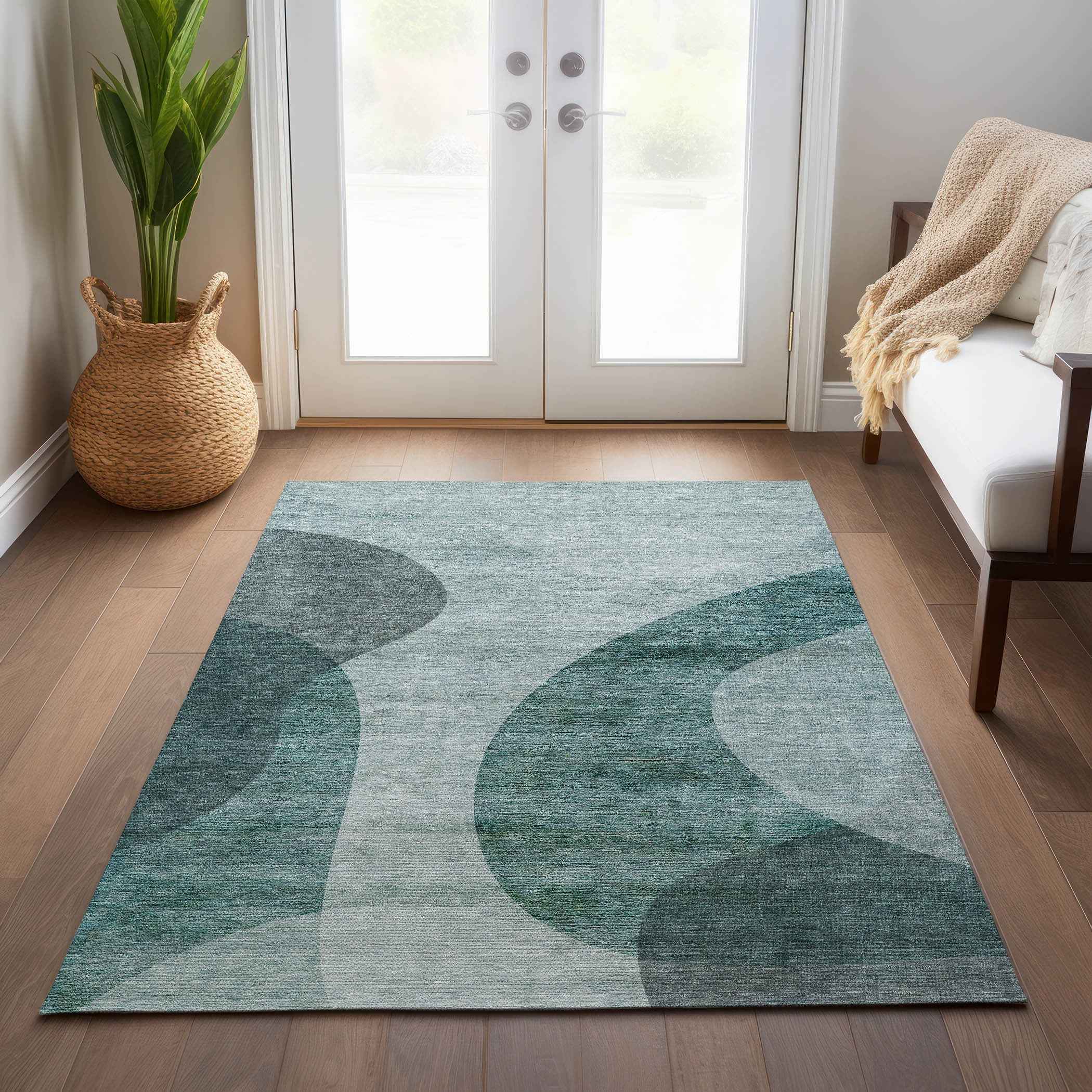 8' X 10' Green And Sage Abstract Washable Indoor Outdoor Area Rug