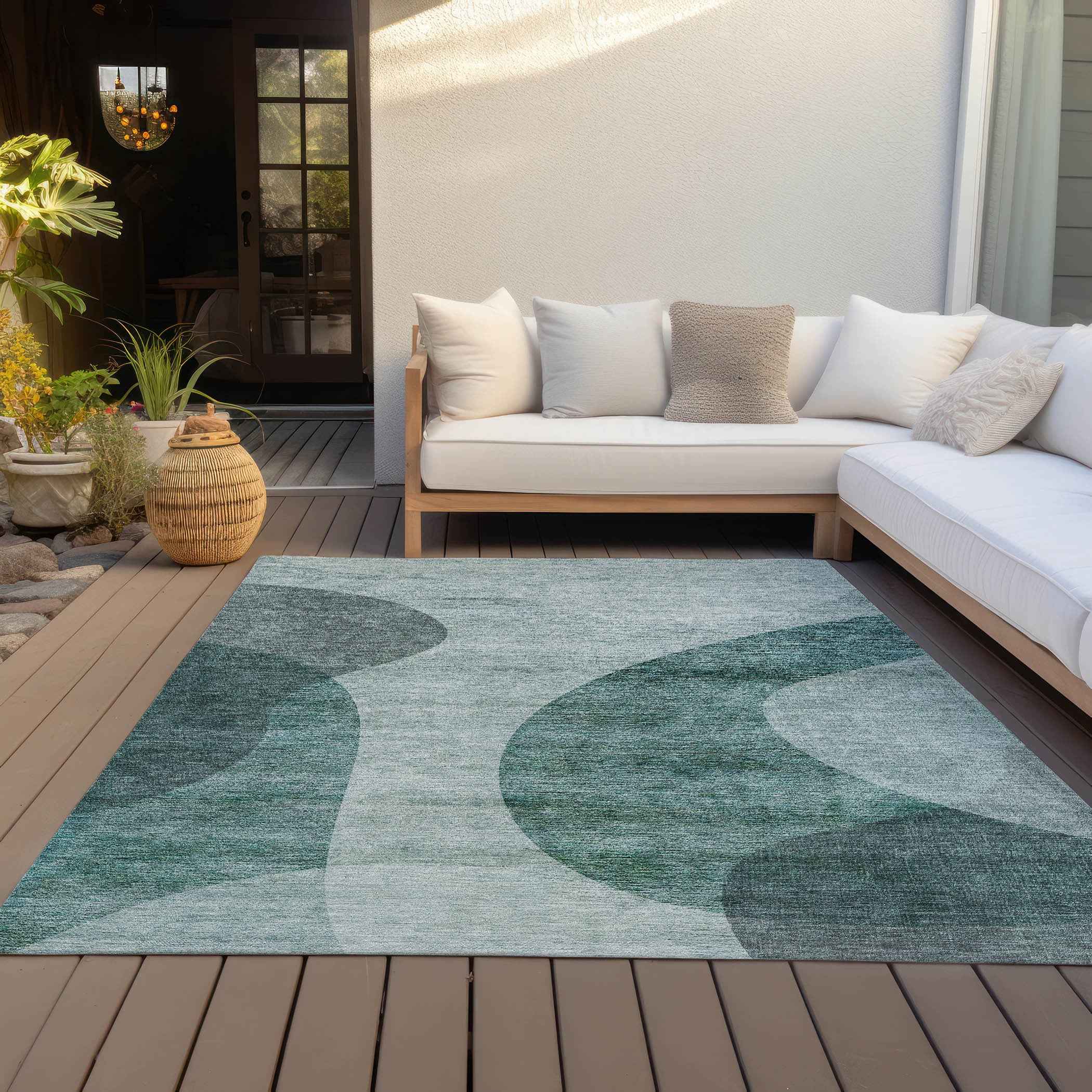 8' X 10' Green And Sage Abstract Washable Indoor Outdoor Area Rug