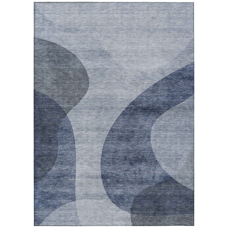 10' X 14' Denim Blue And Sky Blue Abstract Washable Indoor Outdoor Area Rug