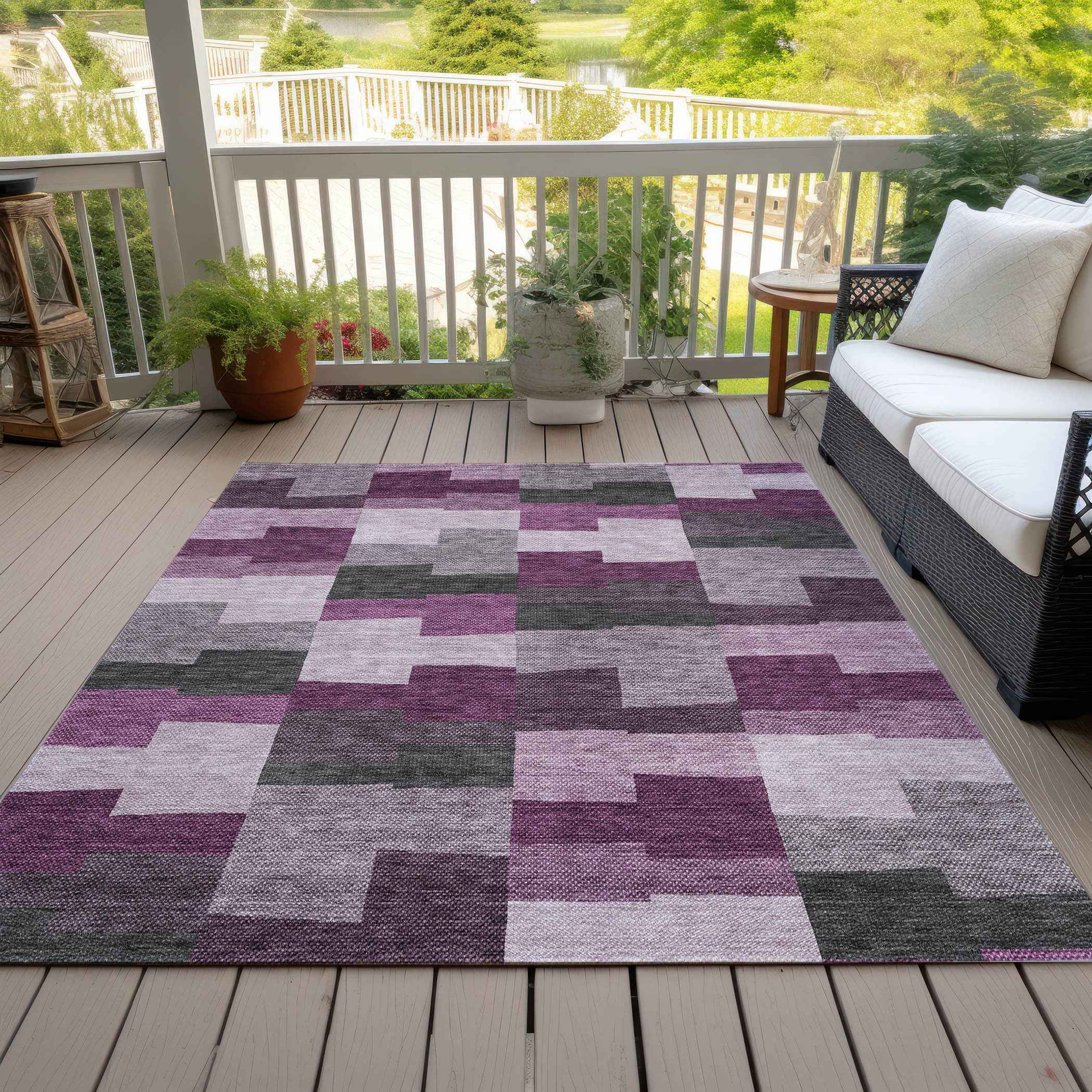 3' X 5' Merlot Mauve And Charcoal Geometric Washable Indoor Outdoor Area Rug
