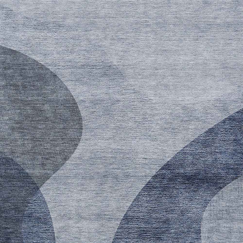10' X 14' Denim Blue And Sky Blue Abstract Washable Indoor Outdoor Area Rug