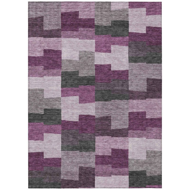 3' X 5' Merlot Mauve And Charcoal Geometric Washable Indoor Outdoor Area Rug