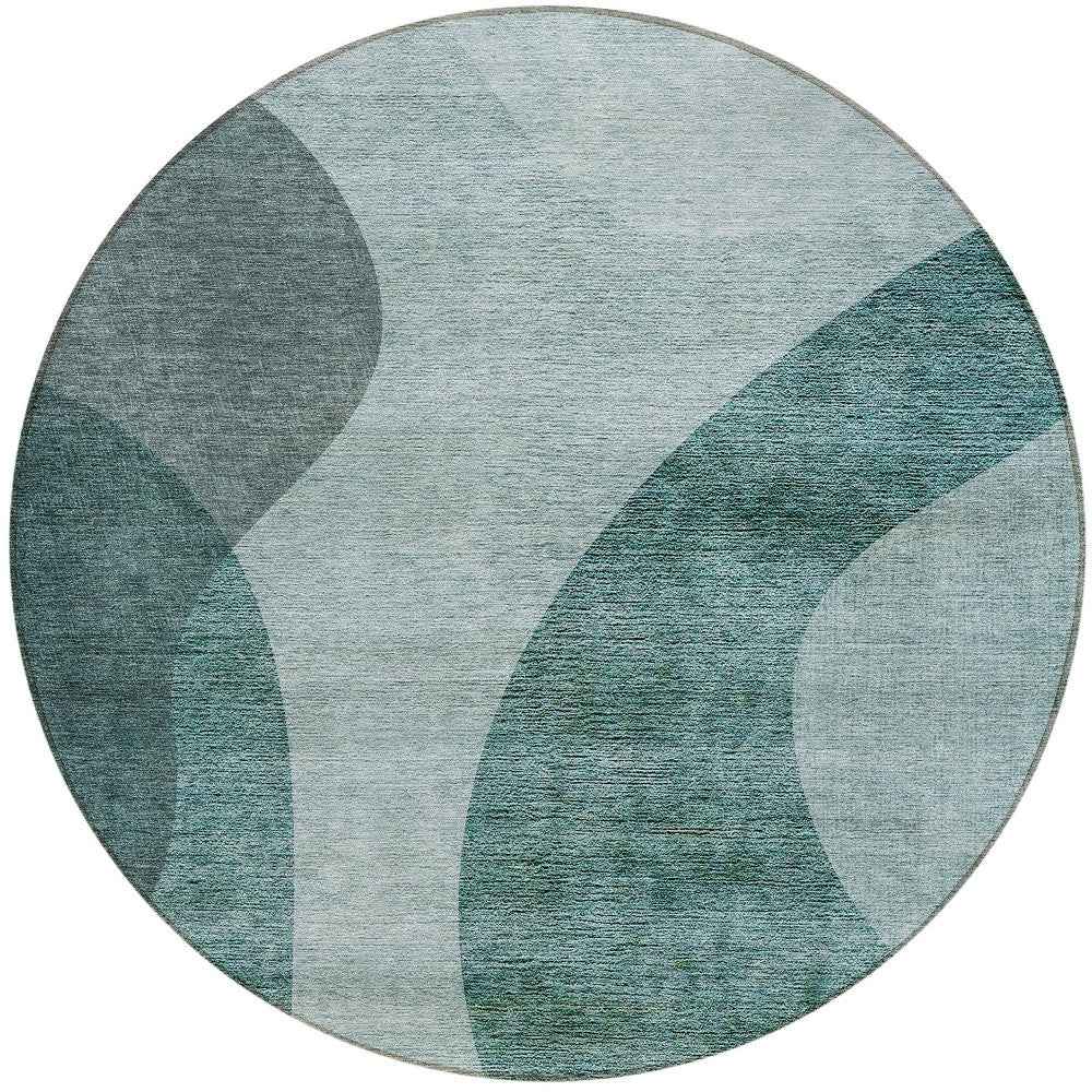 8' Green And Sage Round Abstract Washable Indoor Outdoor Area Rug