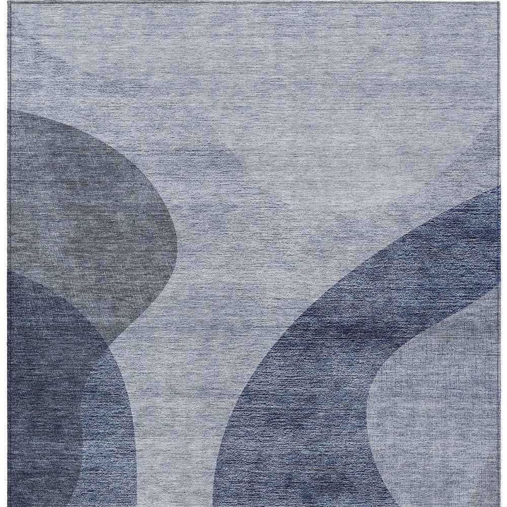 10' X 14' Denim Blue And Sky Blue Abstract Washable Indoor Outdoor Area Rug