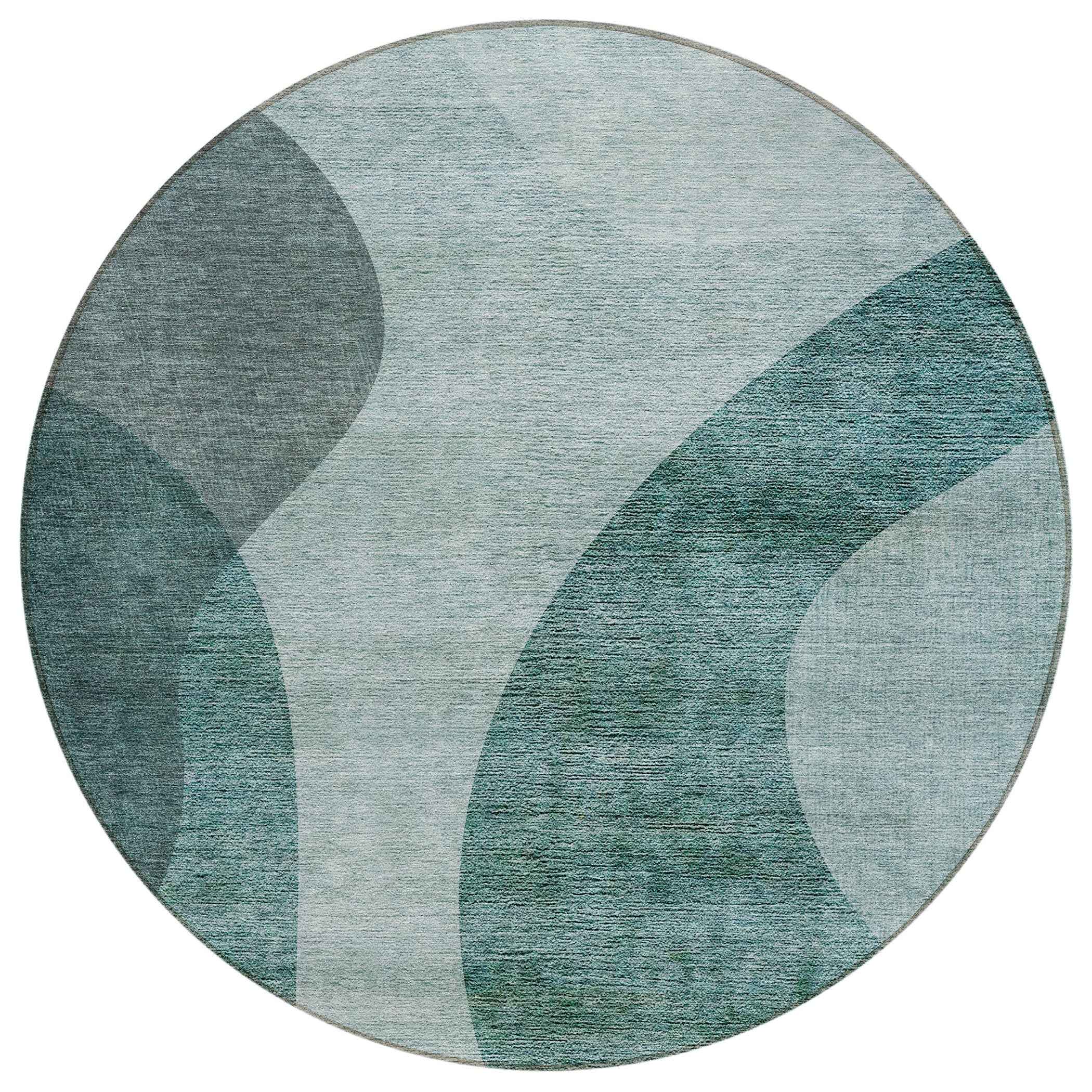 8' Green And Sage Round Abstract Washable Indoor Outdoor Area Rug