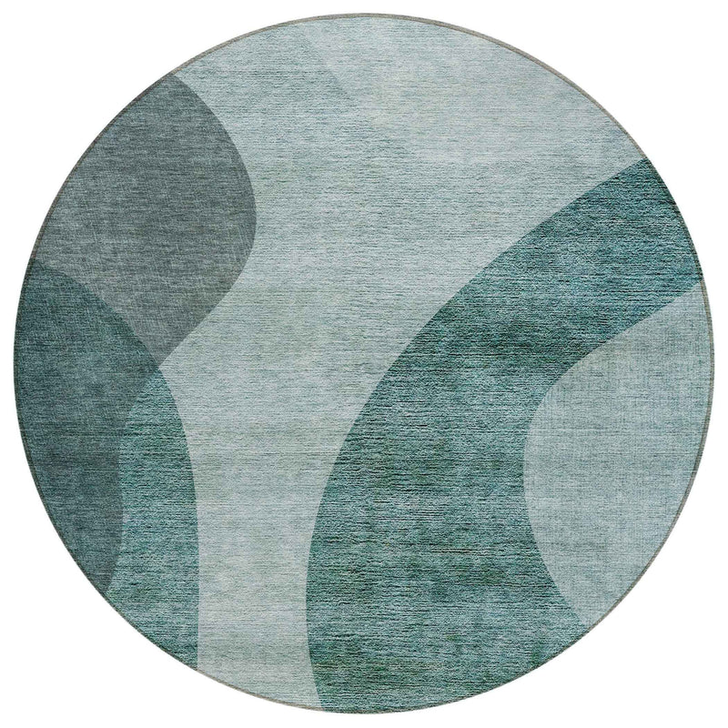 8' Green And Sage Round Abstract Washable Indoor Outdoor Area Rug