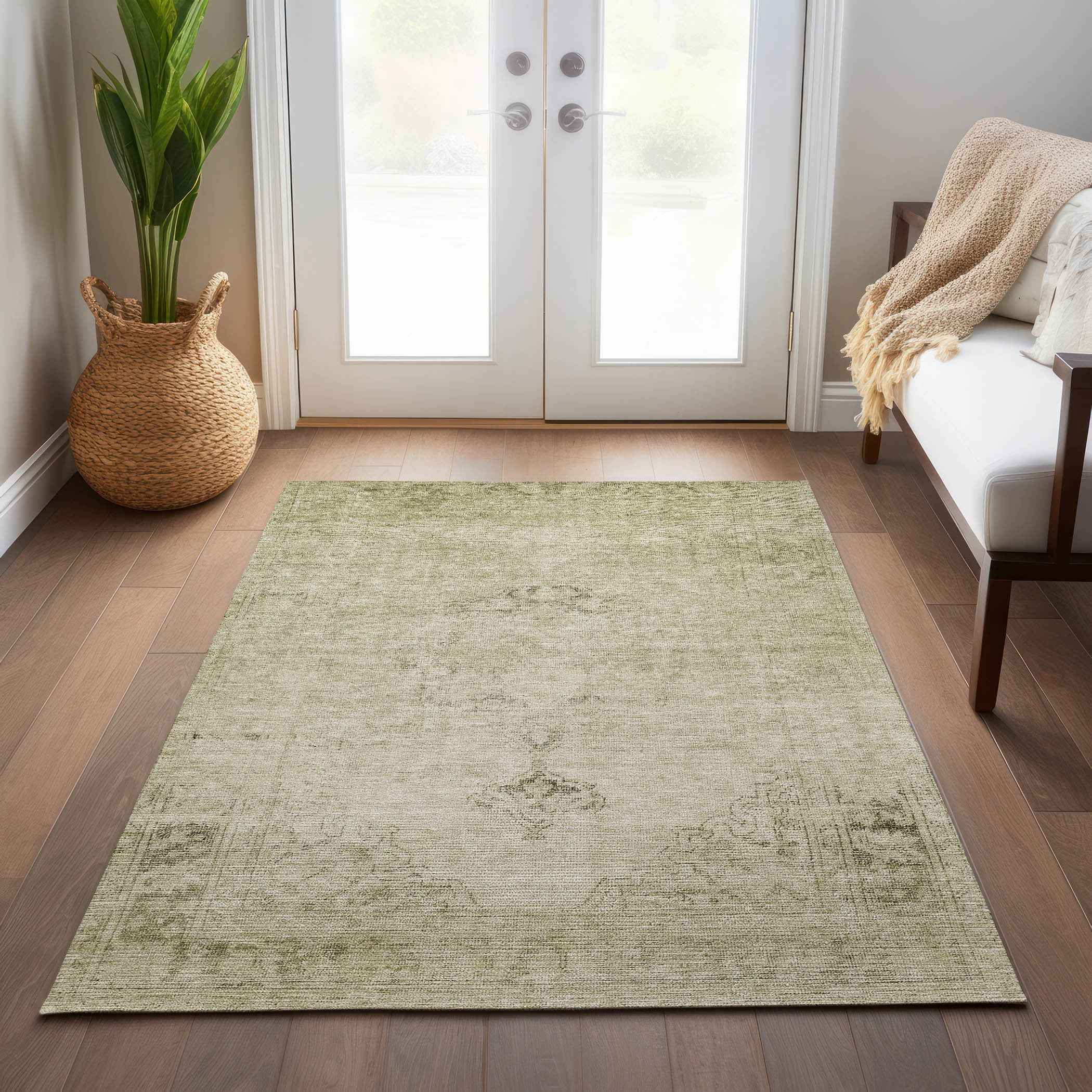 8' X 10' Beige Taupe And Brown Oriental Washable Indoor Outdoor Area Rug