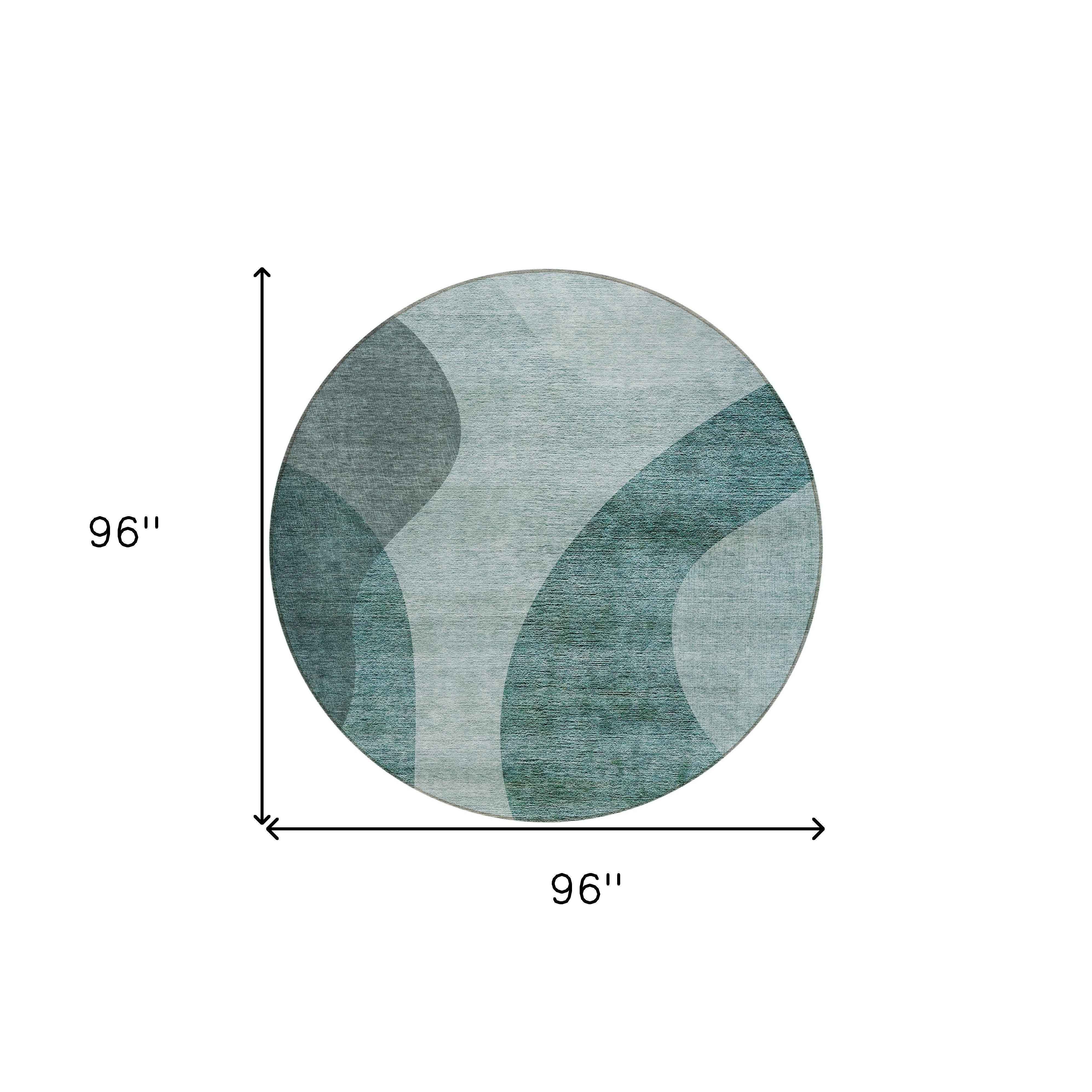 8' Green And Sage Round Abstract Washable Indoor Outdoor Area Rug