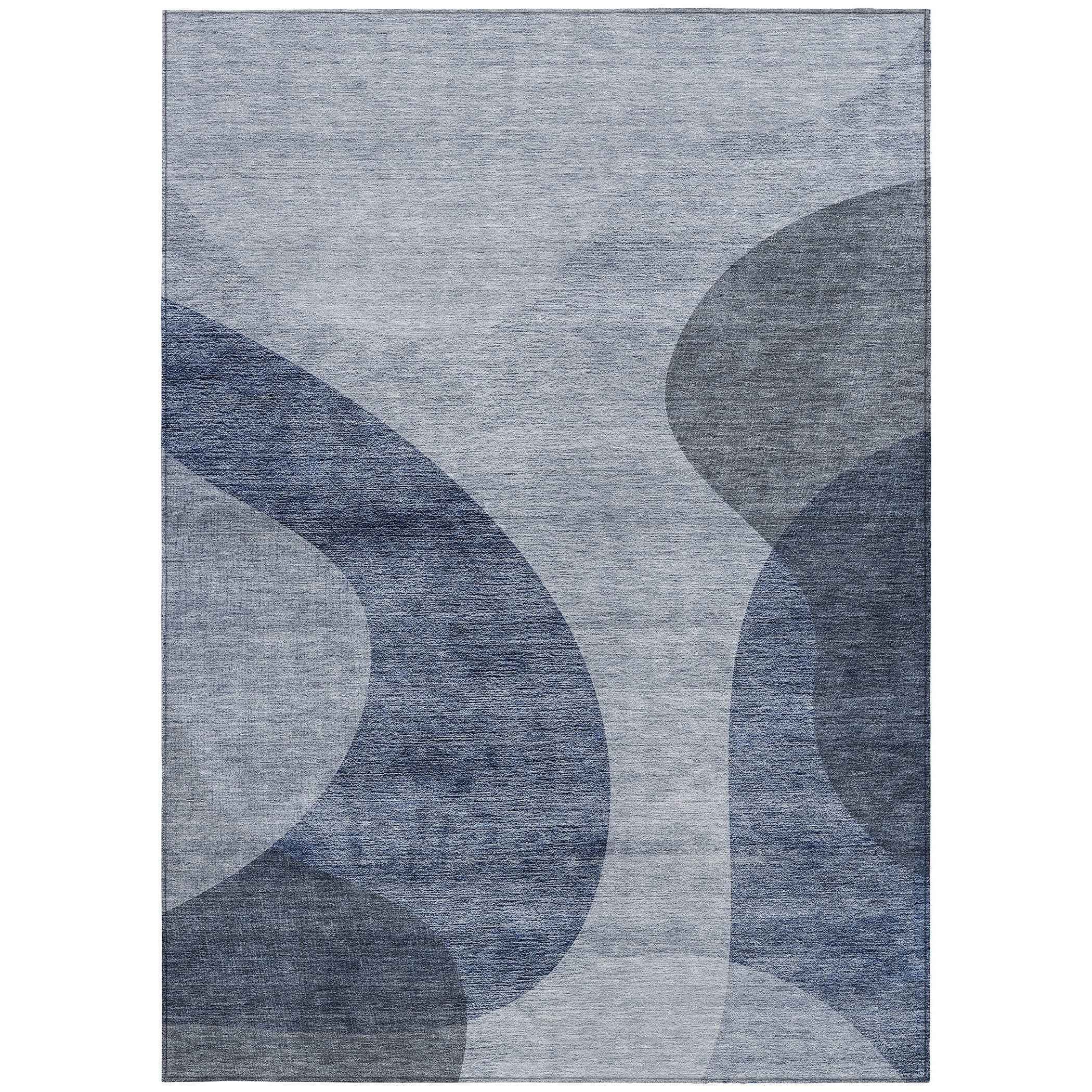 9' X 12' Denim Blue And Sky Blue Abstract Washable Indoor Outdoor Area Rug