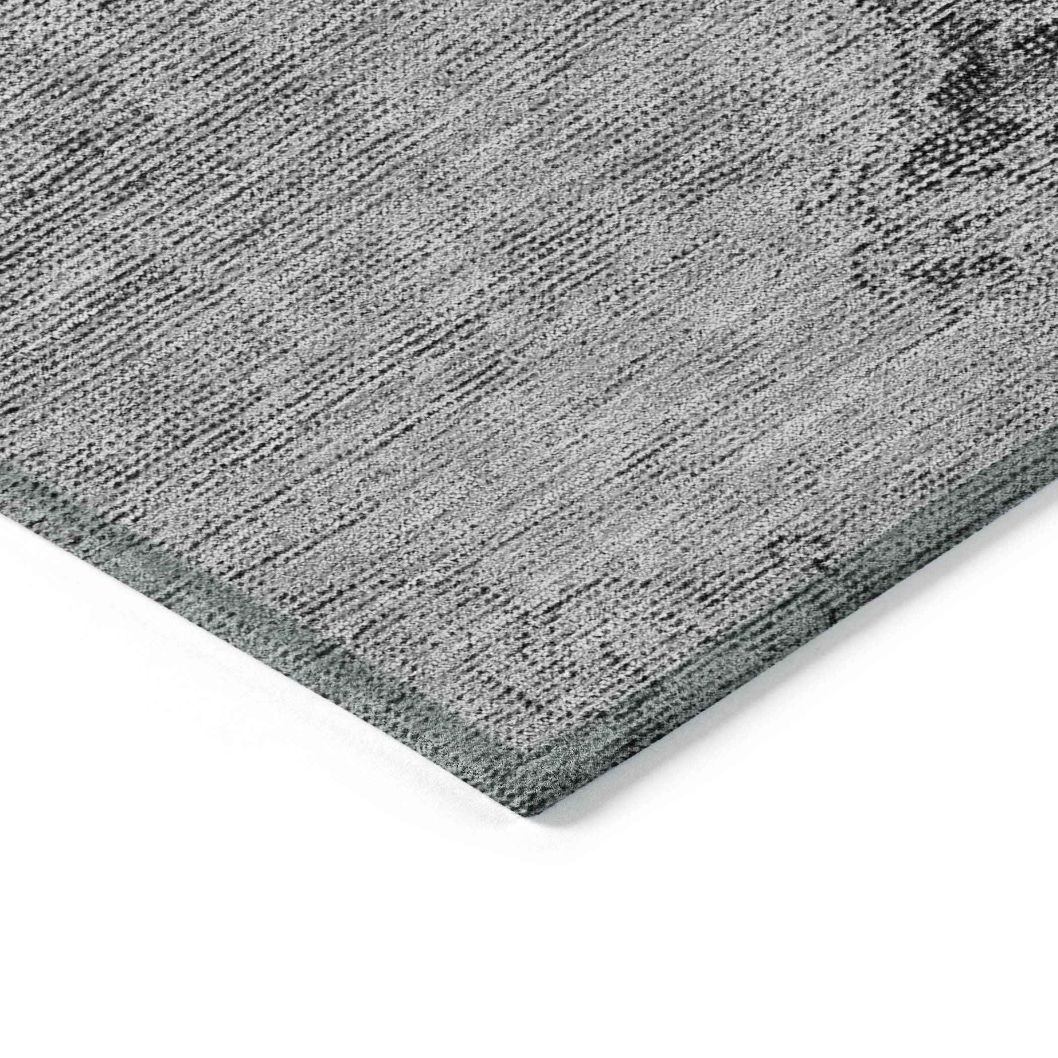 8' Gray Silver And Charcoal Round Oriental Washable Indoor Outdoor Area Rug