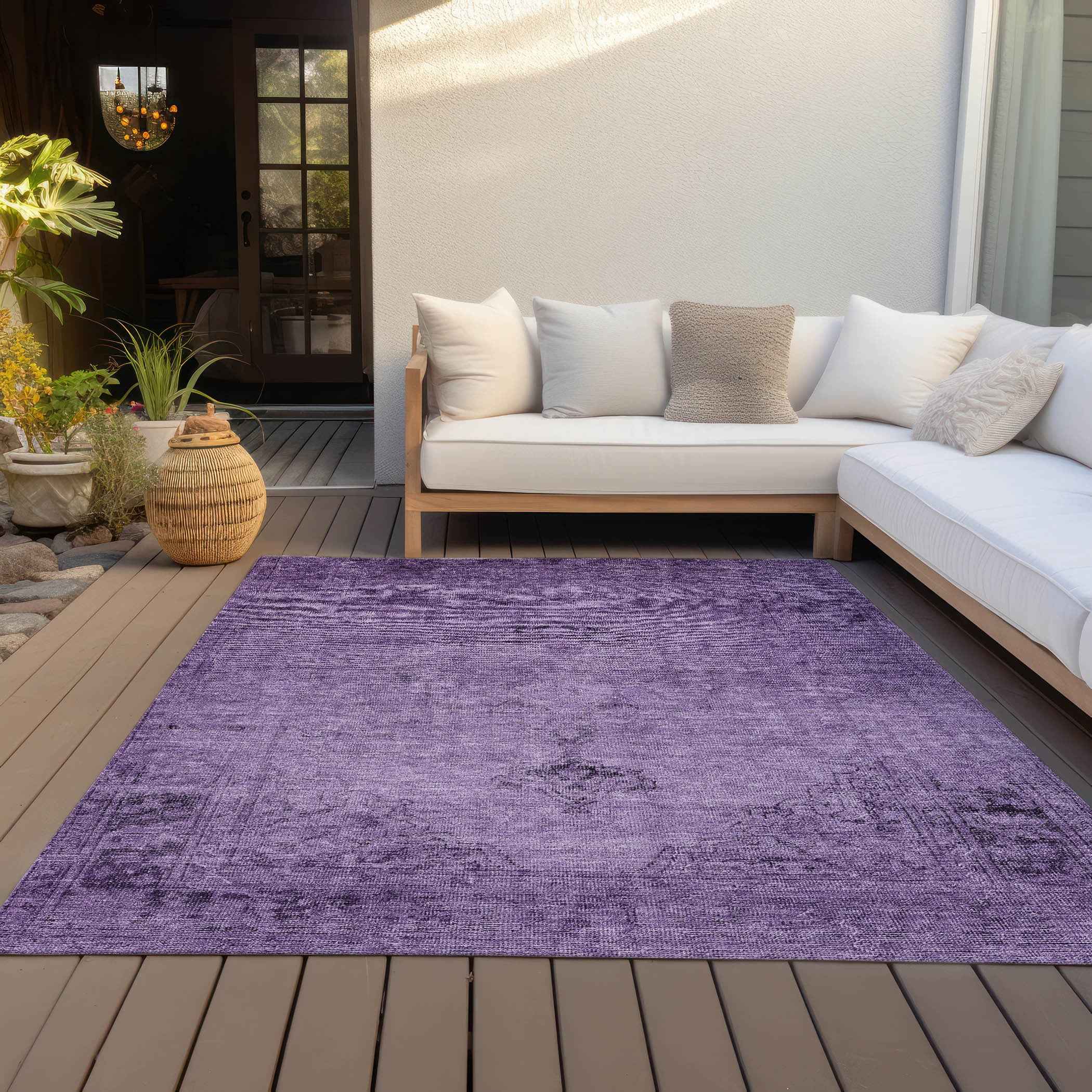 8' X 10' Purple Eggplant And Lavender Oriental Washable Indoor Outdoor Area Rug