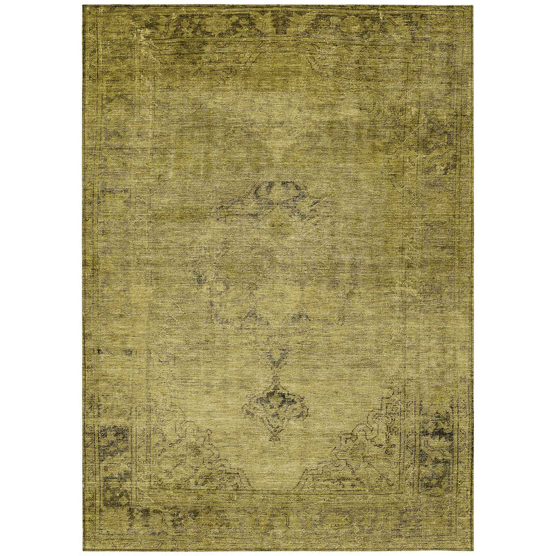 9' X 12' Gold Brown And Wheat Oriental Washable Indoor Outdoor Area Rug