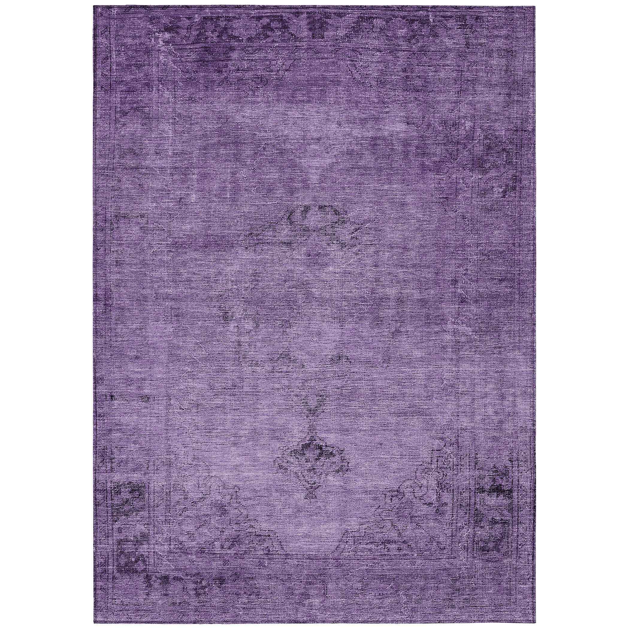 8' X 10' Purple Eggplant And Lavender Oriental Washable Indoor Outdoor Area Rug