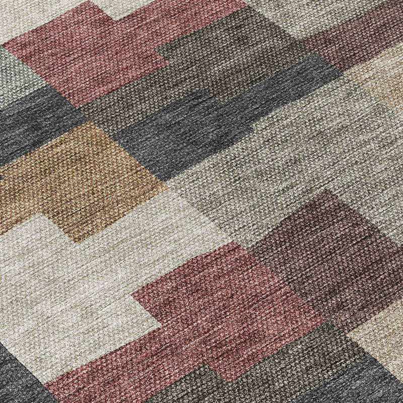 8' Orange Copper And Charcoal Round Geometric Washable Indoor Outdoor Area Rug