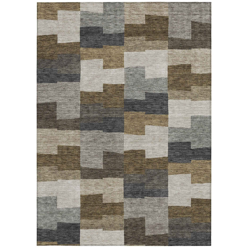 5' X 8' Brown Beige And Ivory Geometric Washable Indoor Outdoor Area Rug