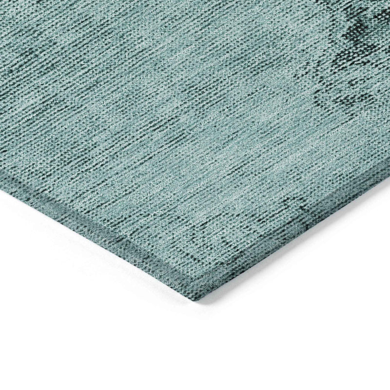 3' X 5' Teal Blue Turquoise And Charcoal Oriental Washable Indoor Outdoor Area Rug
