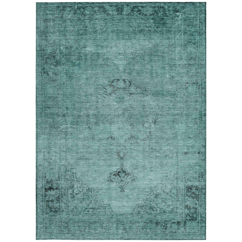 3' X 5' Teal Blue Turquoise And Charcoal Oriental Washable Indoor Outdoor Area Rug