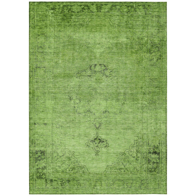 8' X 10' Green And Olive Green Oriental Washable Indoor Outdoor Area Rug