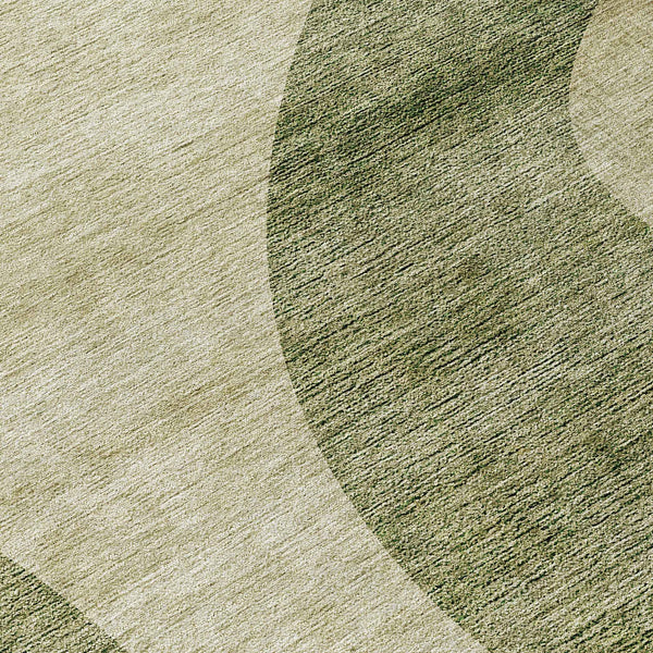 8' Beige And Chocolate Round Abstract Washable Indoor Outdoor Area Rug