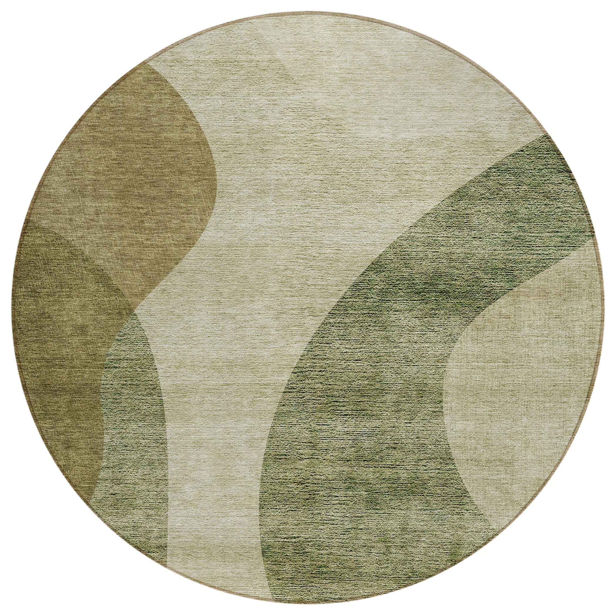 8' Beige And Chocolate Round Abstract Washable Indoor Outdoor Area Rug